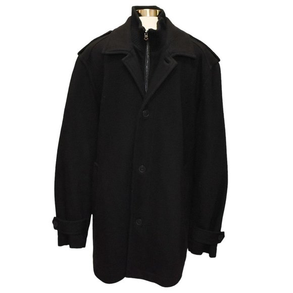 Andrew Marc New York Black Wool Blend Zip & Button Front Ribbed Knit Coat - Picture 1 of 9
